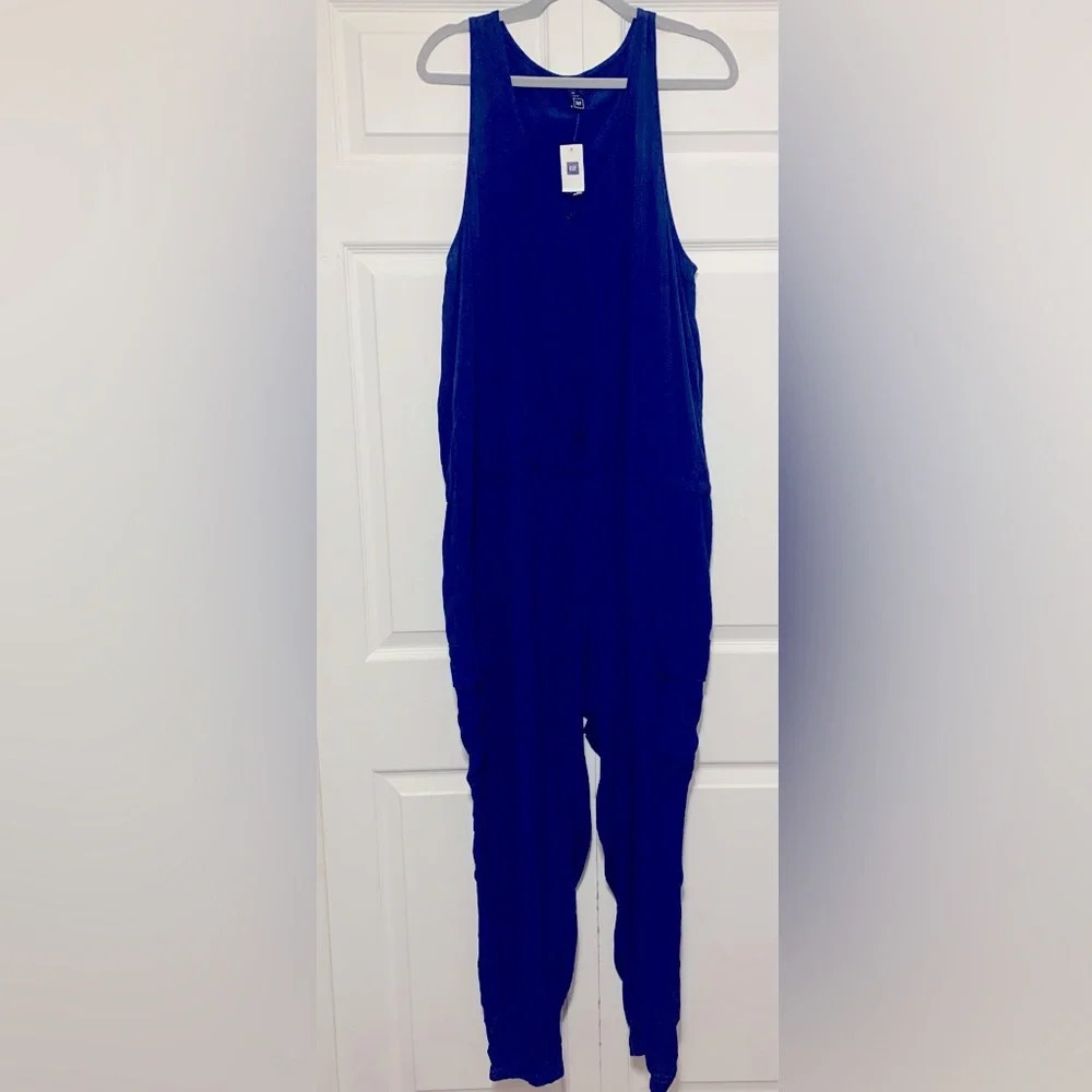 XXL Gap Womens Overall Sleeveless Button Down Scoop Neck Jumpsuit Comet Blue
